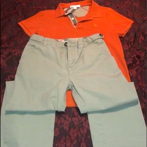 Burberry Orange Polo & Cargo Pants Outfit